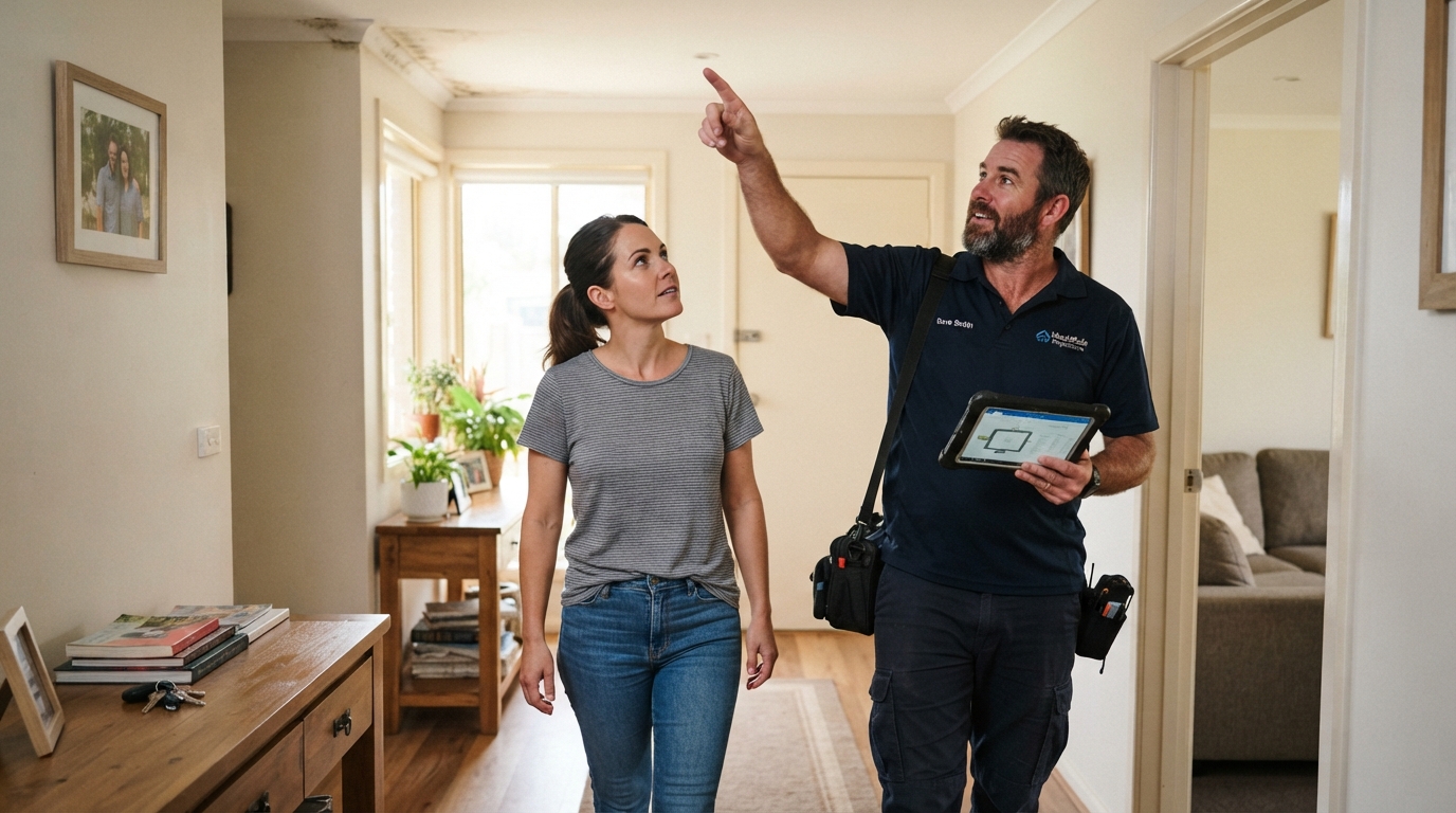 Professional mould inspector completing a property walkthrough